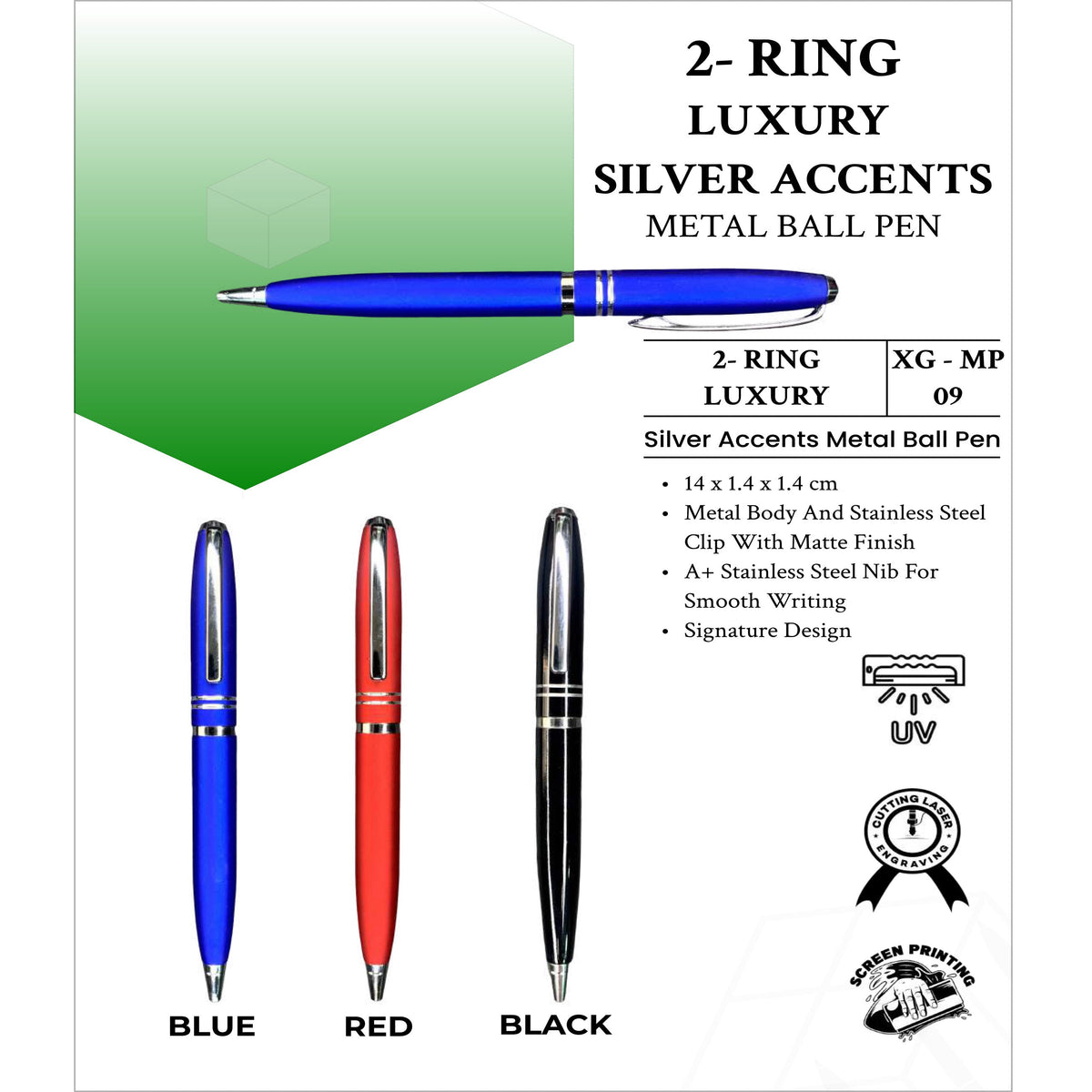 2-Ring Luxury Silver Accents Metal Ball Pen - XG - MP09