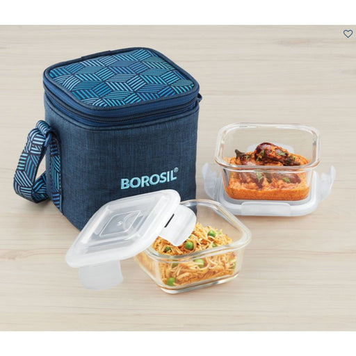 2 Square Microwavable Glass Lunch Box (Foodluck Blue) - ICYCSBS320V