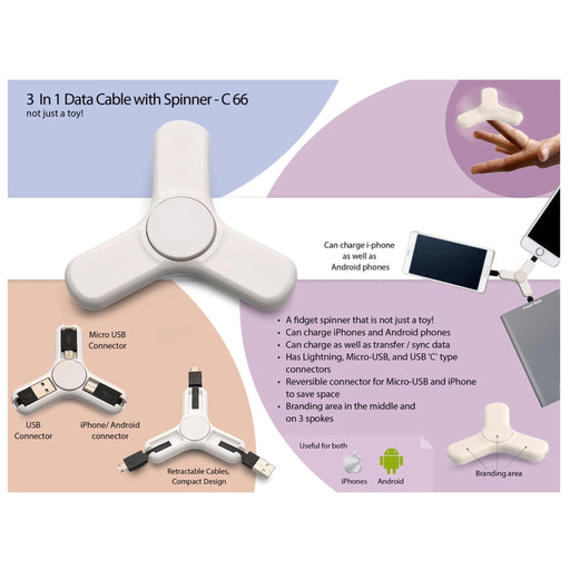 3 In 1 Data Cable With Spinner - C 66