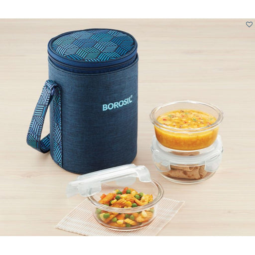 3 Round Microwavable Glass Lunch Box (Foodluck Blue) - ICYCSBRS400