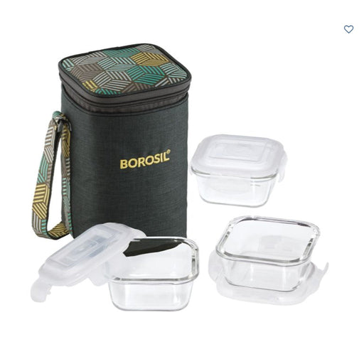 3 Square Microwavable Glass Lunch Box (Foodluck Olive) - ICYCSOSS320