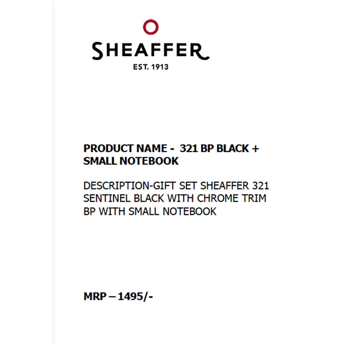 Sheaffer - 321 Ball Pen Black + Small Notebook