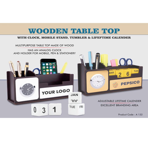 Wooden Table top with Clock, mobile stand - A 132