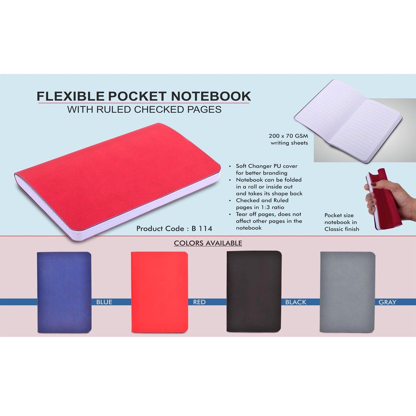 Flexible Pocket Notebook with Ruled & Checked pages - B 114