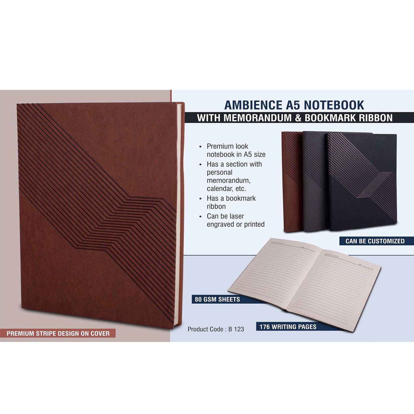 Ambience A5 notebook with memorandum & Bookmark ribbon - B 123