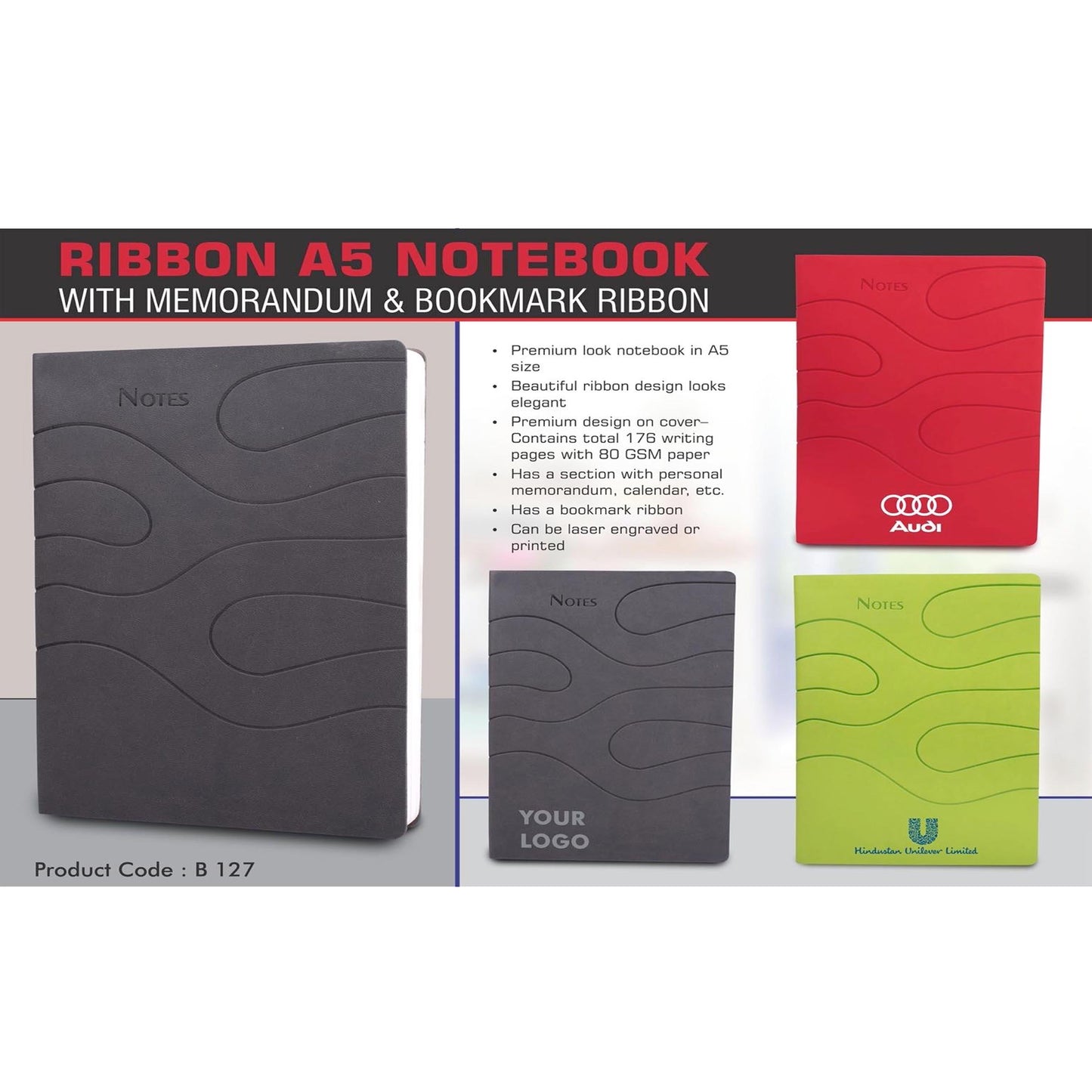 Ribbon A5 notebook with memorandum & Bookmark ribbon - B 127