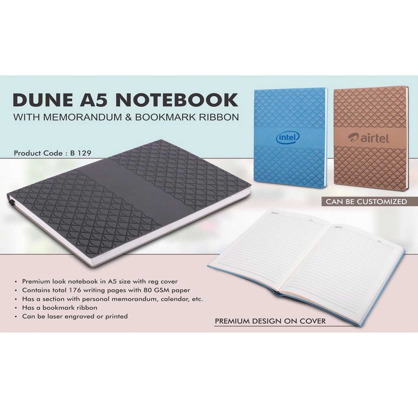 Dune A5 notebook with memorandum & Bookmark ribbon - B 129