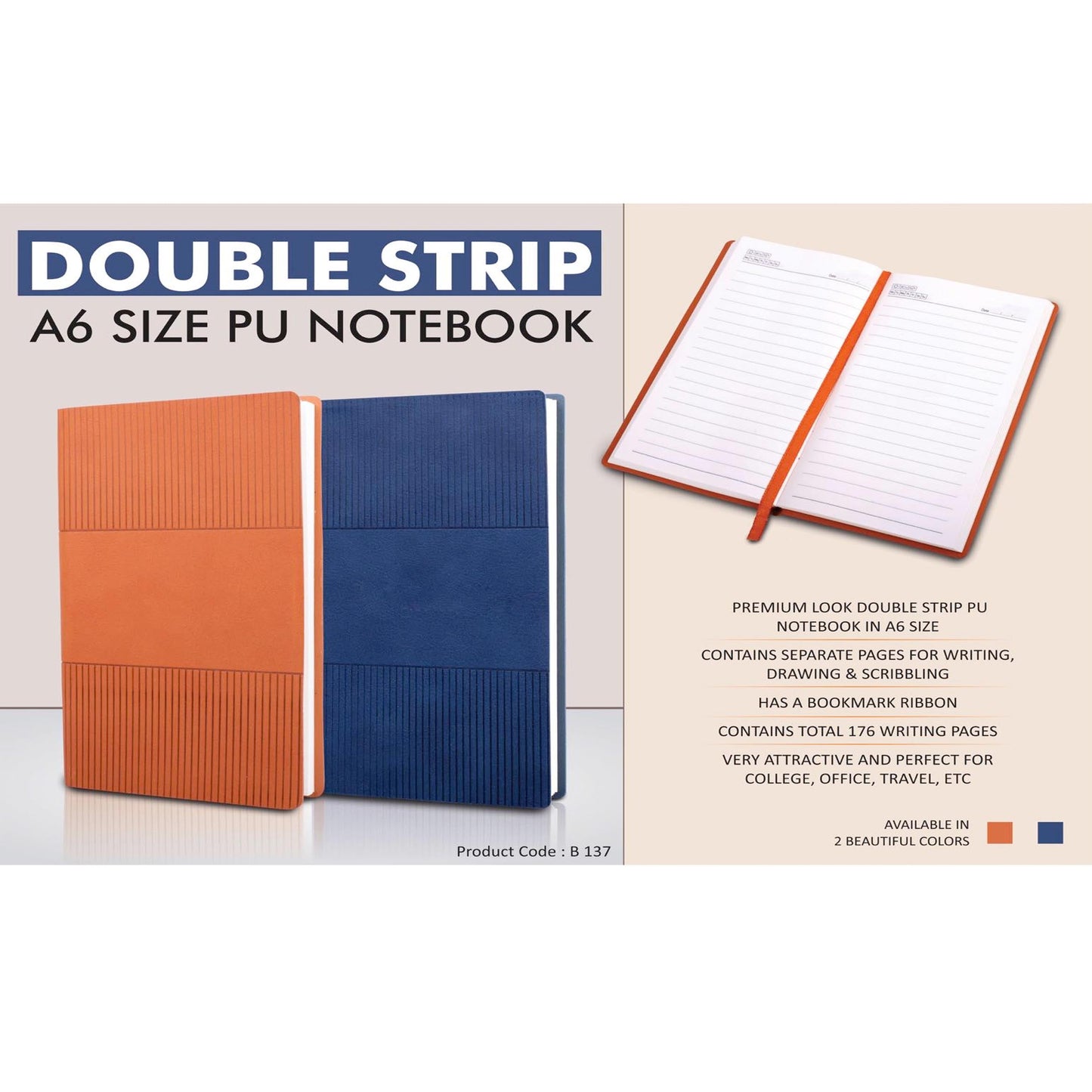 Double strip A6 size PU notebook - B 137