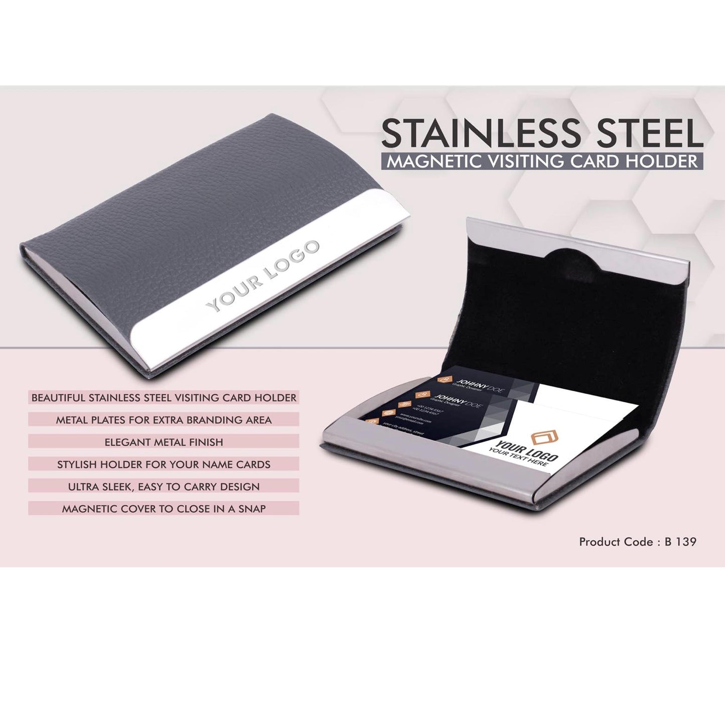 Stainless Steel Magnetic Visiting Card holder- Gray - B 139