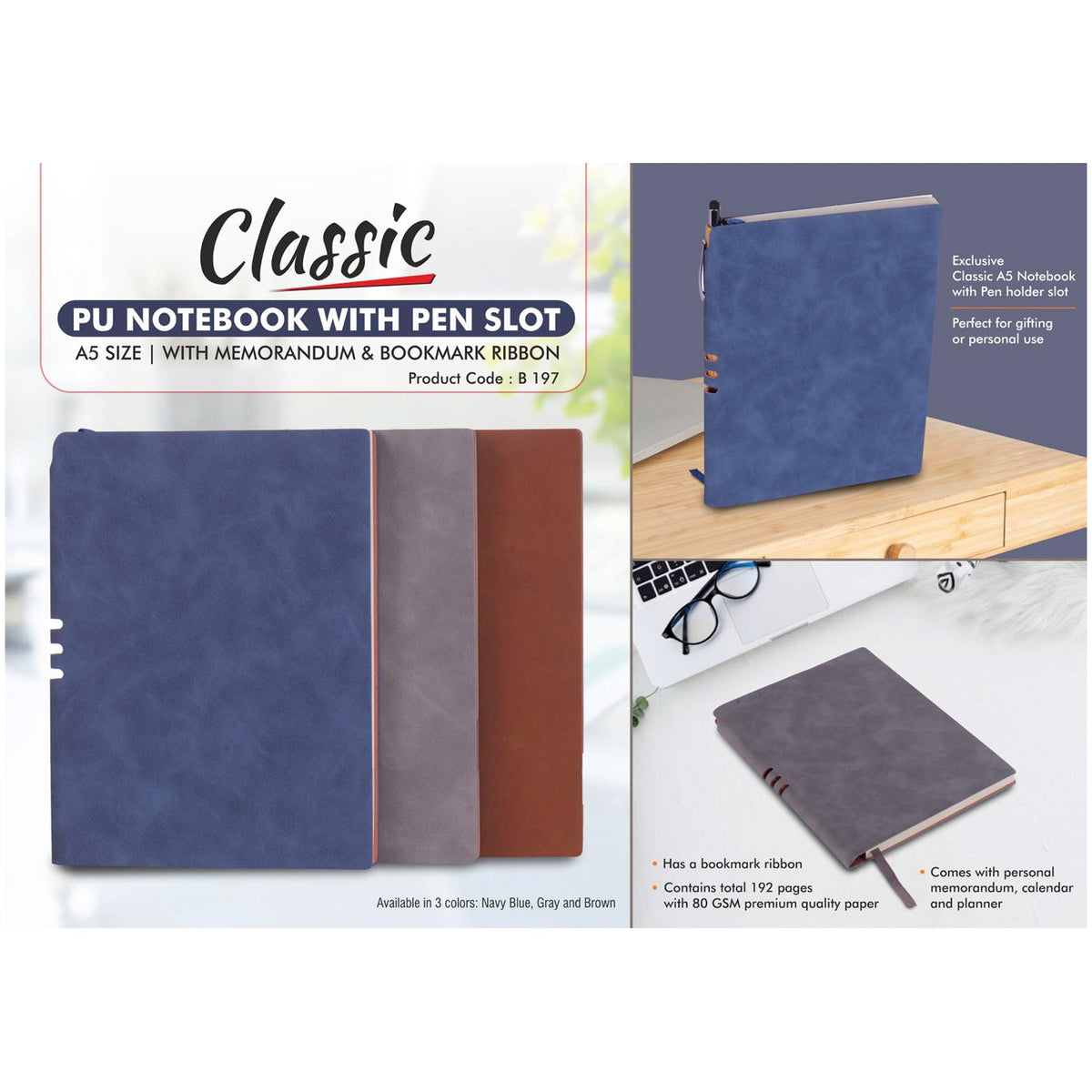 Power Plus - Classic PU Notebook with Pen Slot - B 197