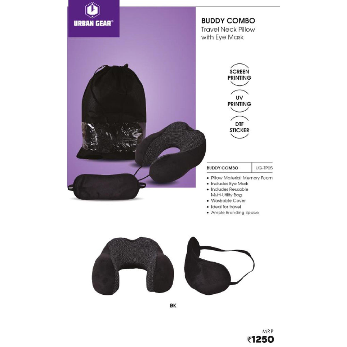 Urban Gear - Buddy Combo Travel Neck Pillow with Eye Mask UG-TP05