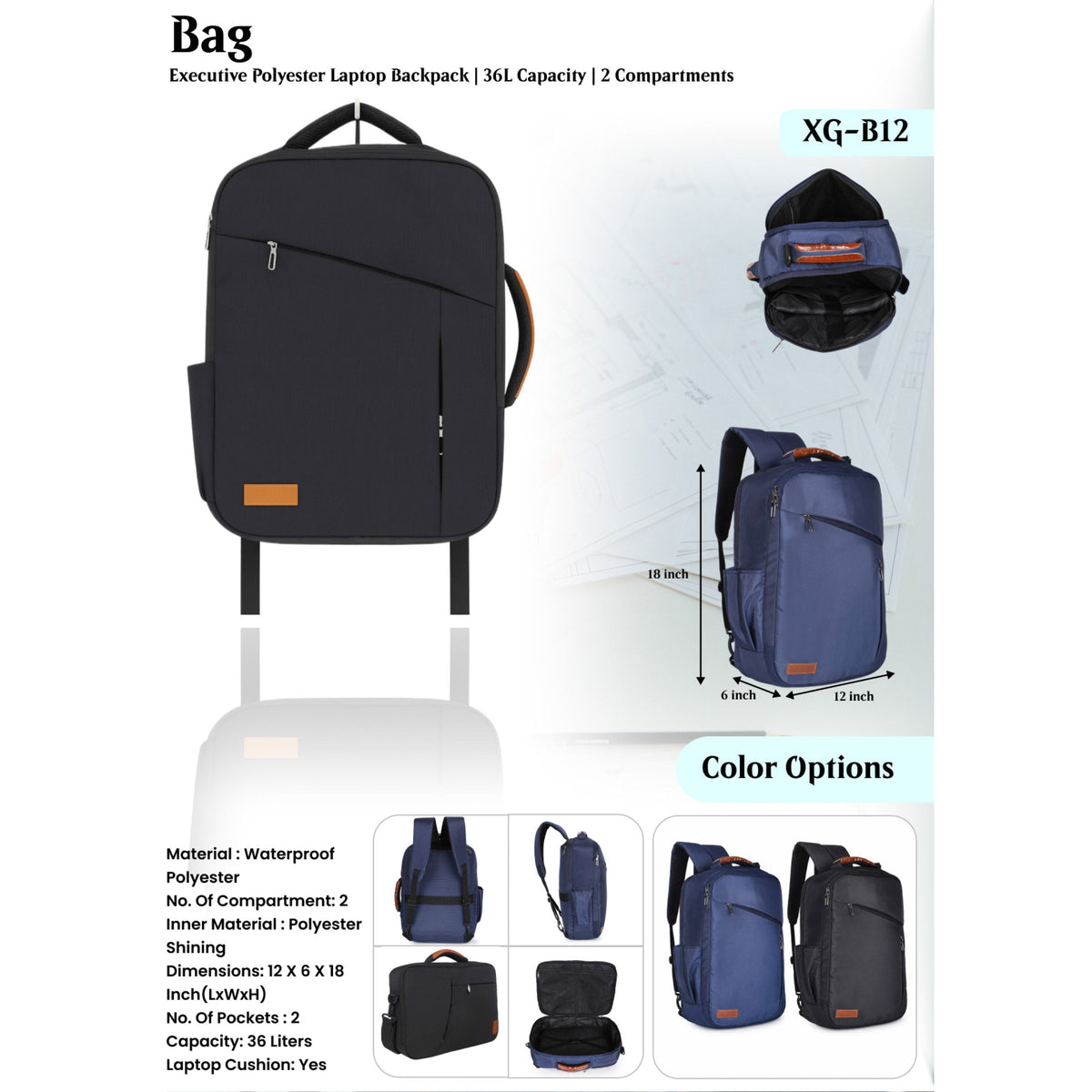 Executive Polyester Laptop Backpack - XG - B12