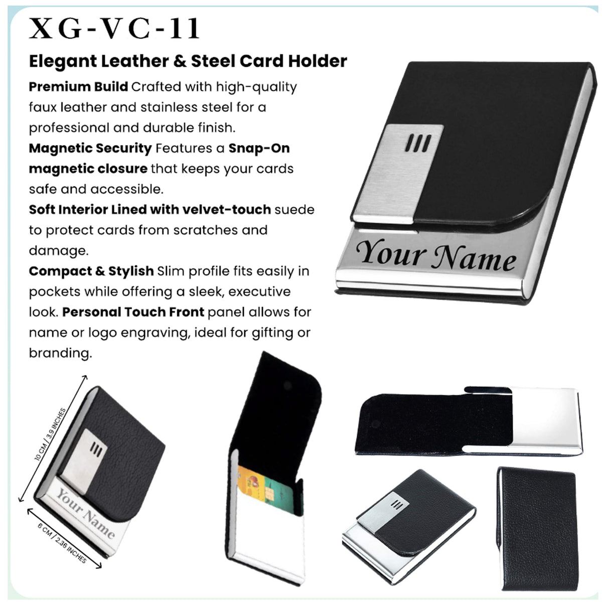Elegant Leather & Steel Card Holder - XG - VC-11