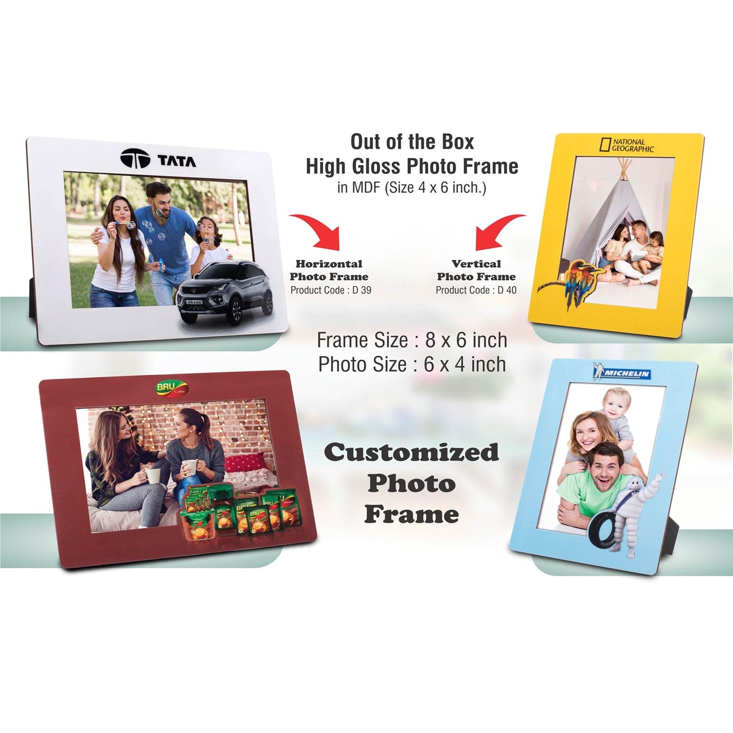 Out of the box High Gloss Photo Frame in MDF | With customized frame & insert | Photo size 4x6 inch - D 39