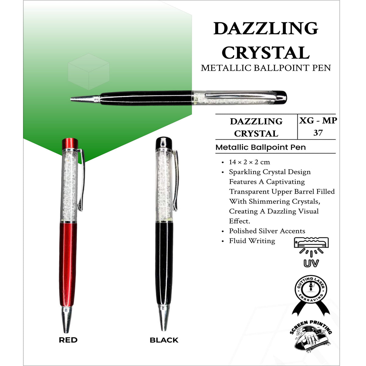 Dazzling Crystal Metallic Ball Point Pen - XG - MP37
