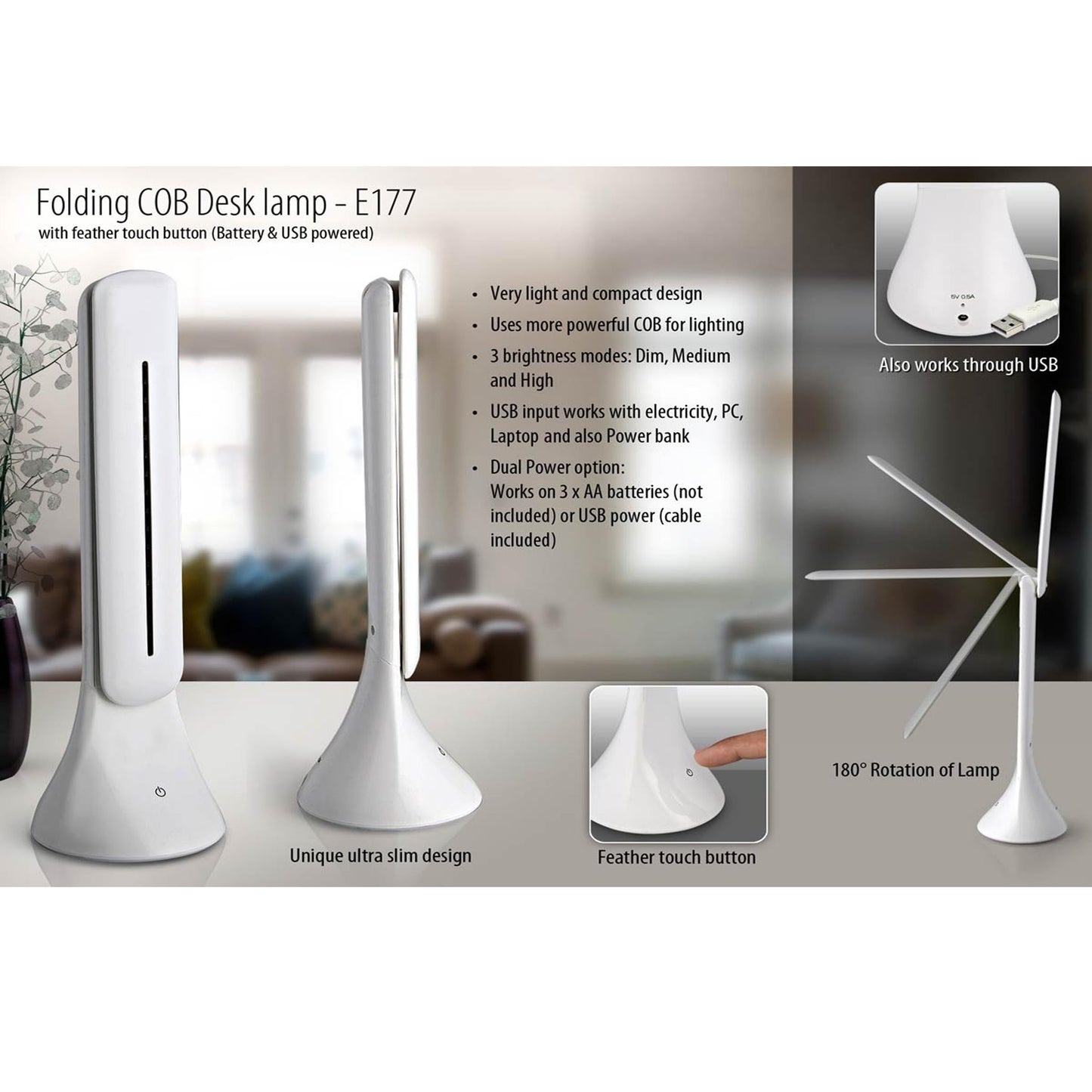 Folding COB Desk lamp with feather touch button - E 177