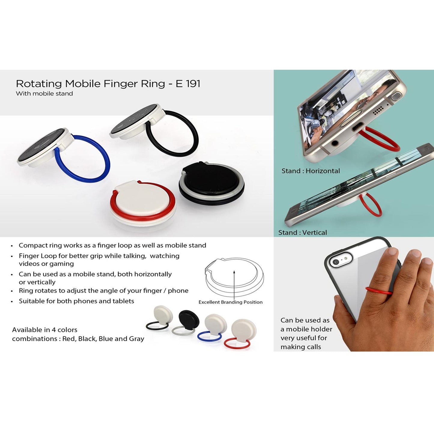 Rotating mobile finger ring - E 191