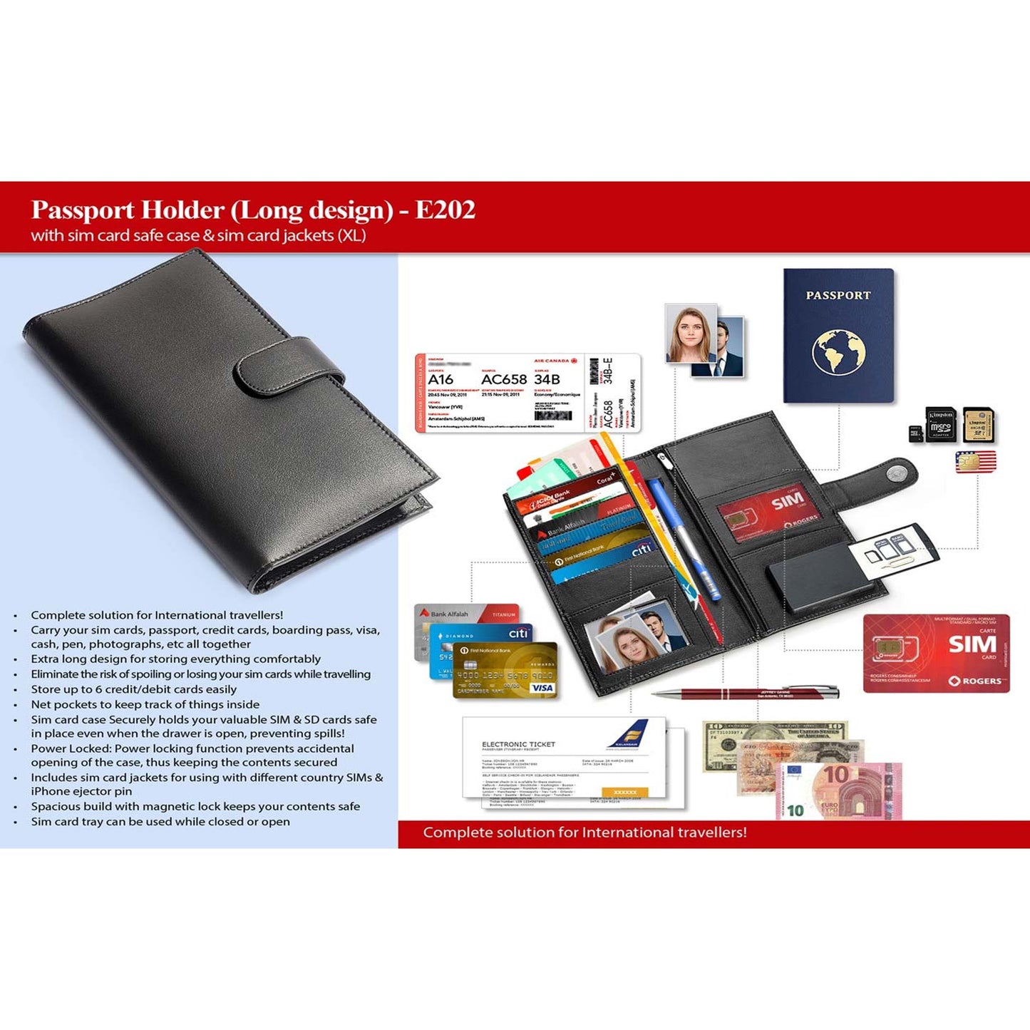 Passport Holder with sim card safe case & sim card jackets (XL) - E 202