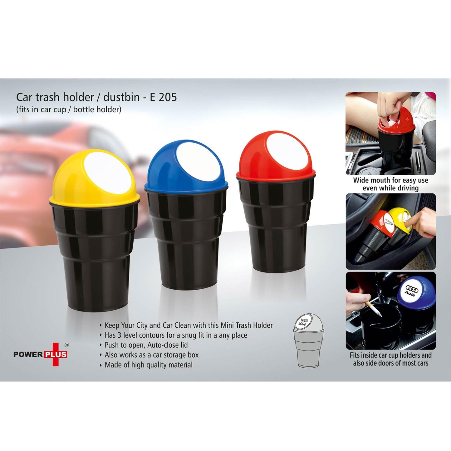 Car trash holder / dustbin (fits in car cup / bottle holder) - - E 205