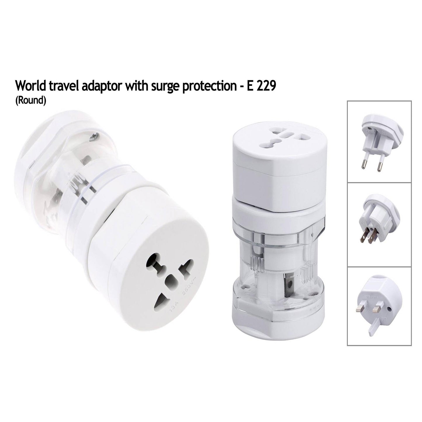 World travel adaptor with surge protection (round) - E 229