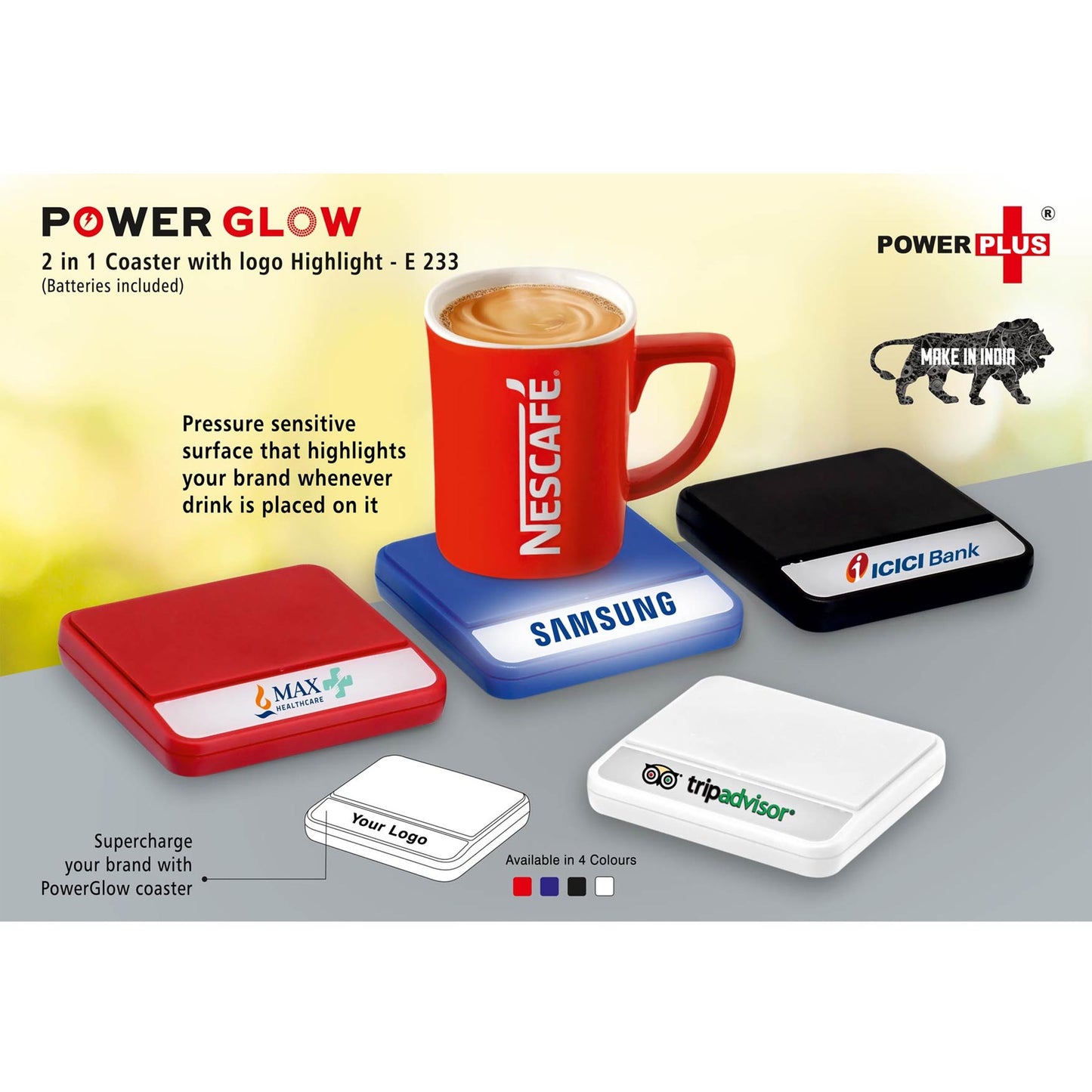 Power Glow coaster with logo highlight (batteries included)) - E 233