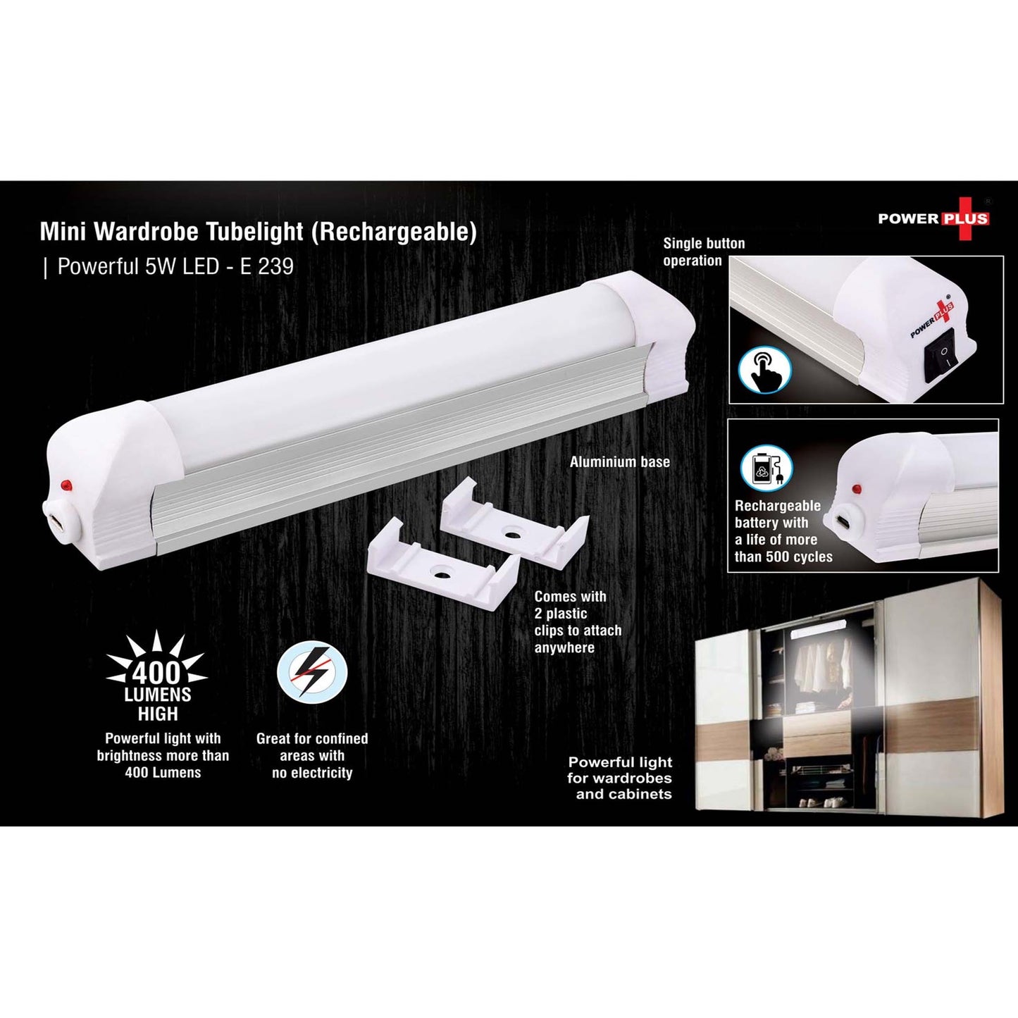Mini wardrobe tubelight (Rechargeable) | Powerful 5W LED - E 239