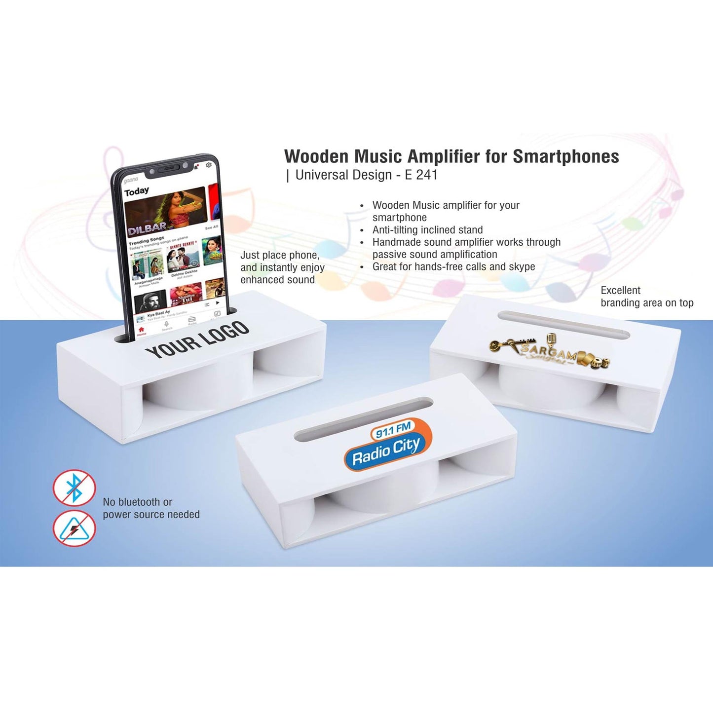 Wooden Music Amplifier for Smartphones | Universal Design (printing included MOQ 100 pc) - E 241