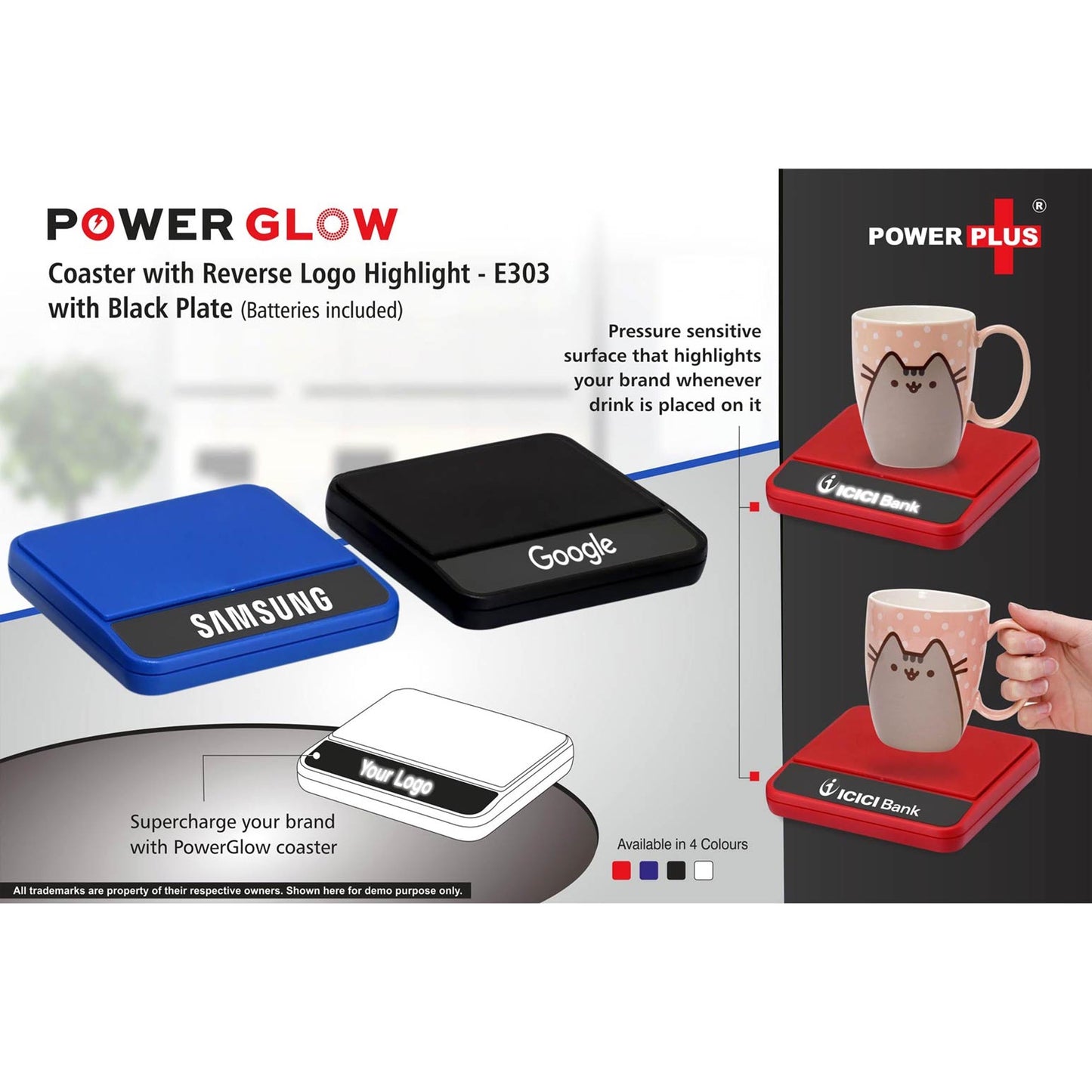 PowerGlow coaster with Reverse logo highlight | With Black plate (batteries included) - E 303
