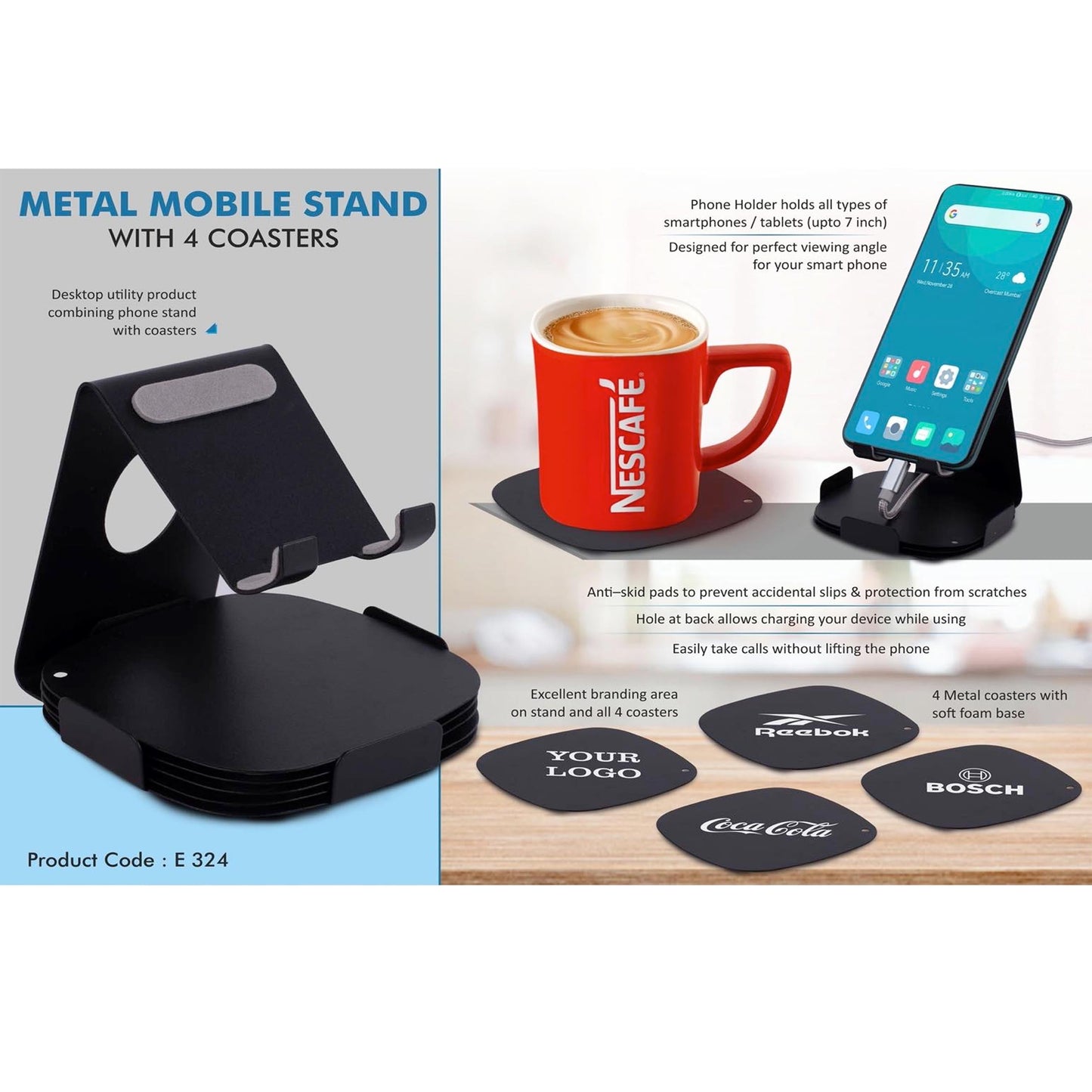 Metal mobile stand with 4 Coasters - E 324