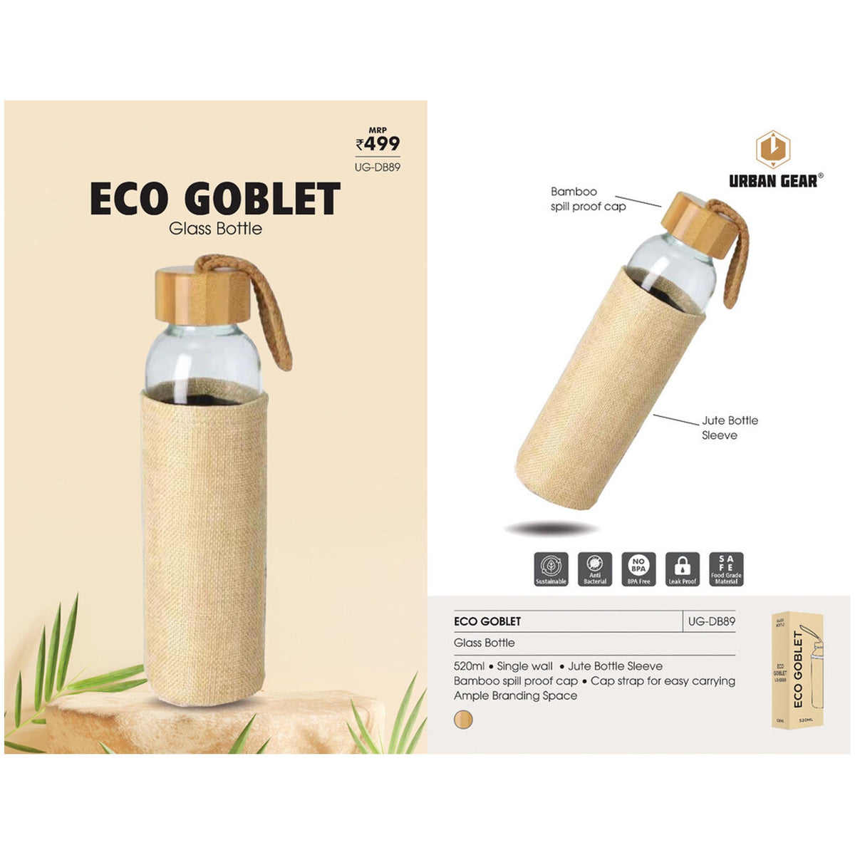 Urban Gear - Eco Goblet Glass Bottle 520ml UG-DB89