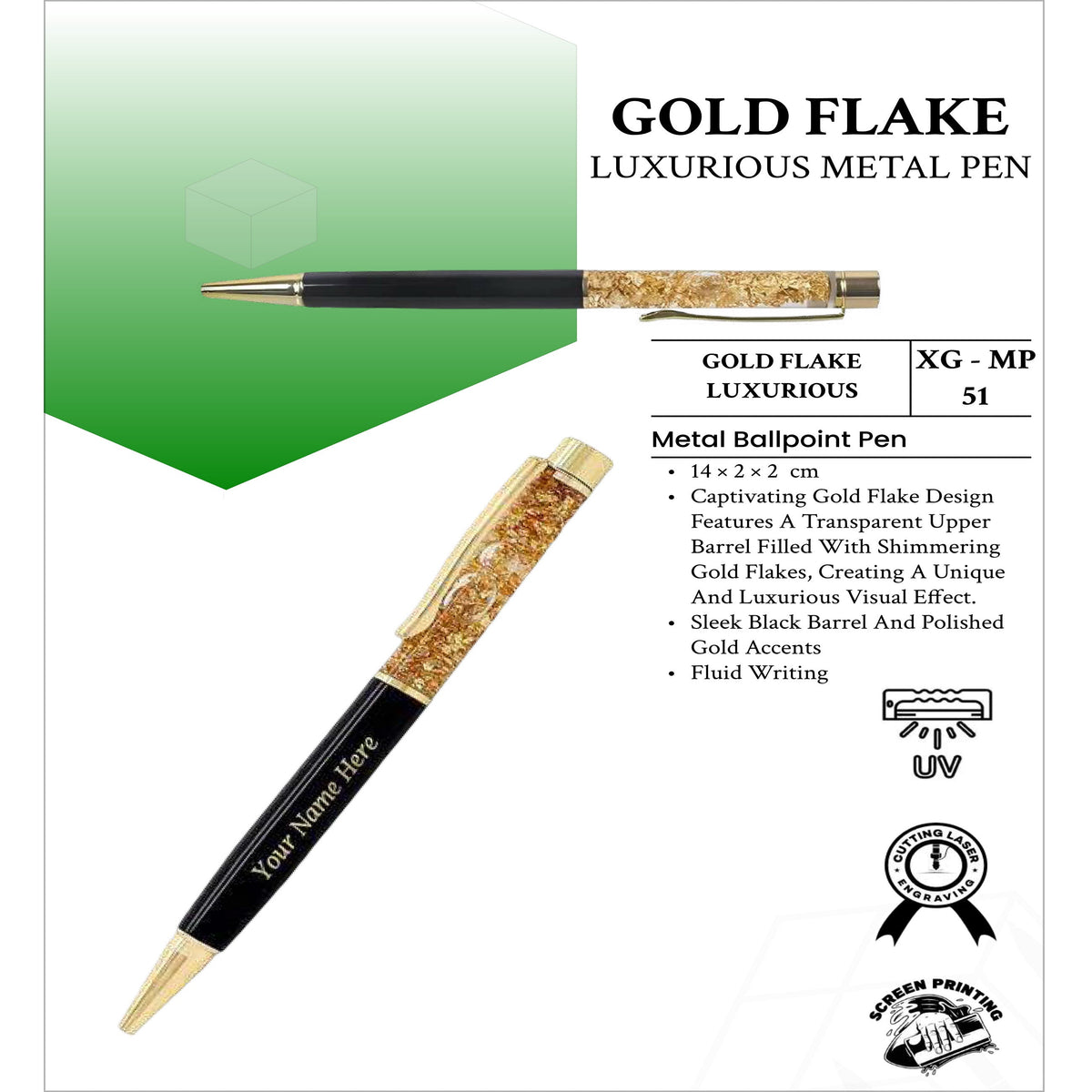 Gold Flake Luxurious Metal Pen - XG - MP51