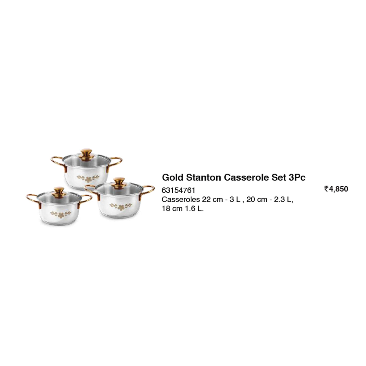 Wonder Chef - Gold Stanton Casserole Set 3 Pc