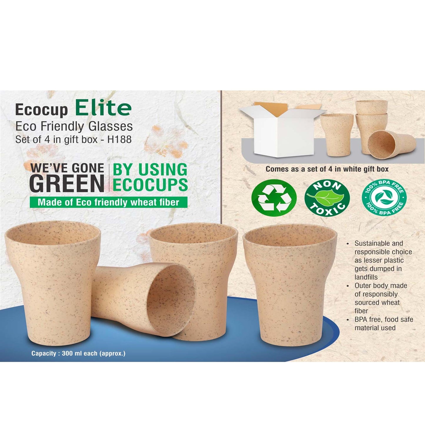 EcoCup Elite: Eco Friendly Glasses | Set of 4 in gift box - H 188