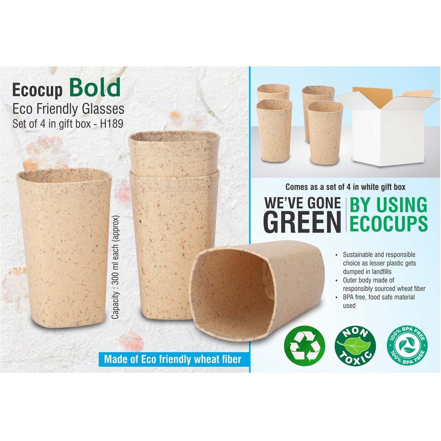 EcoCup Bold: Eco Friendly Glasses | Set of 4 in gift box - H 189