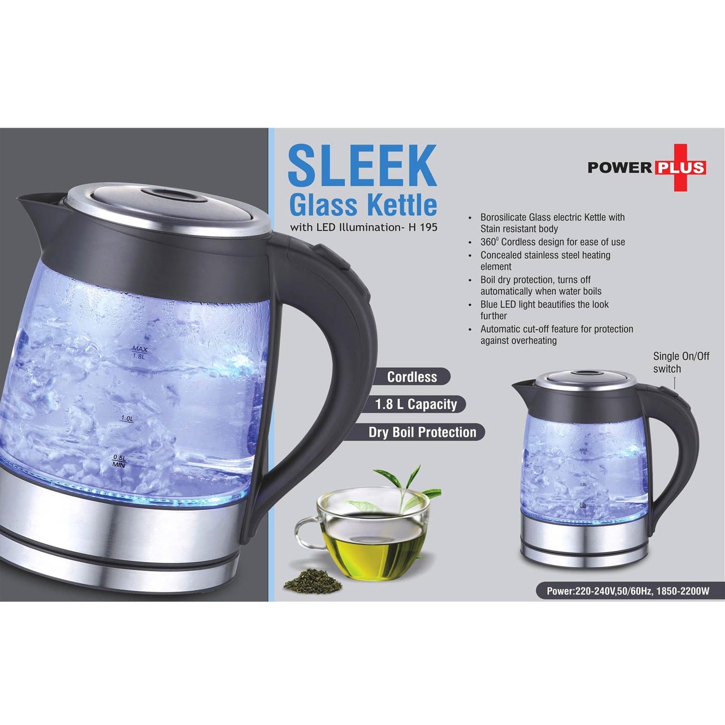 Sleek Glass kettle with LED illumination (1.8 L) - H 195