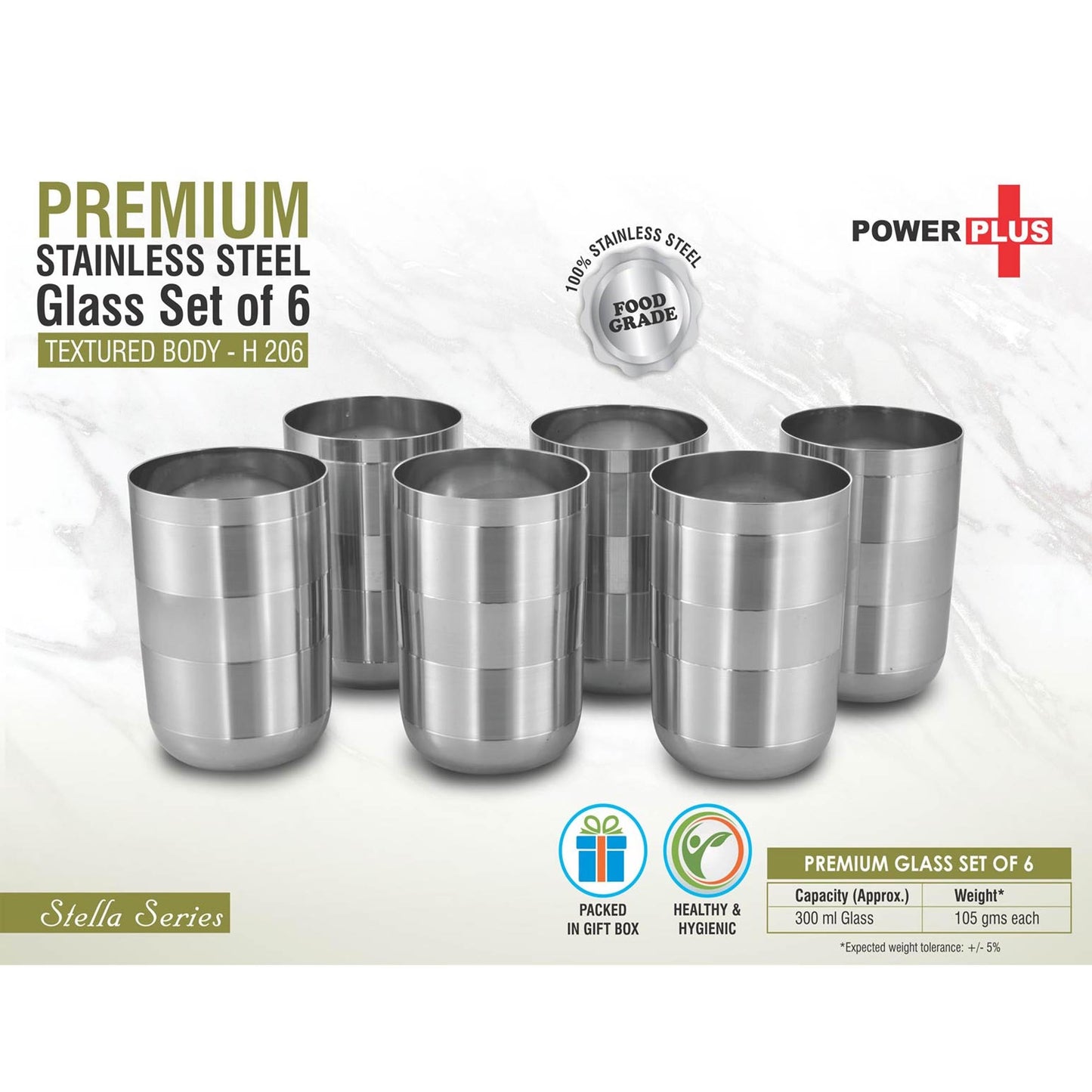 Premium Stainless steel glass set of 6 | Textured body - H 206