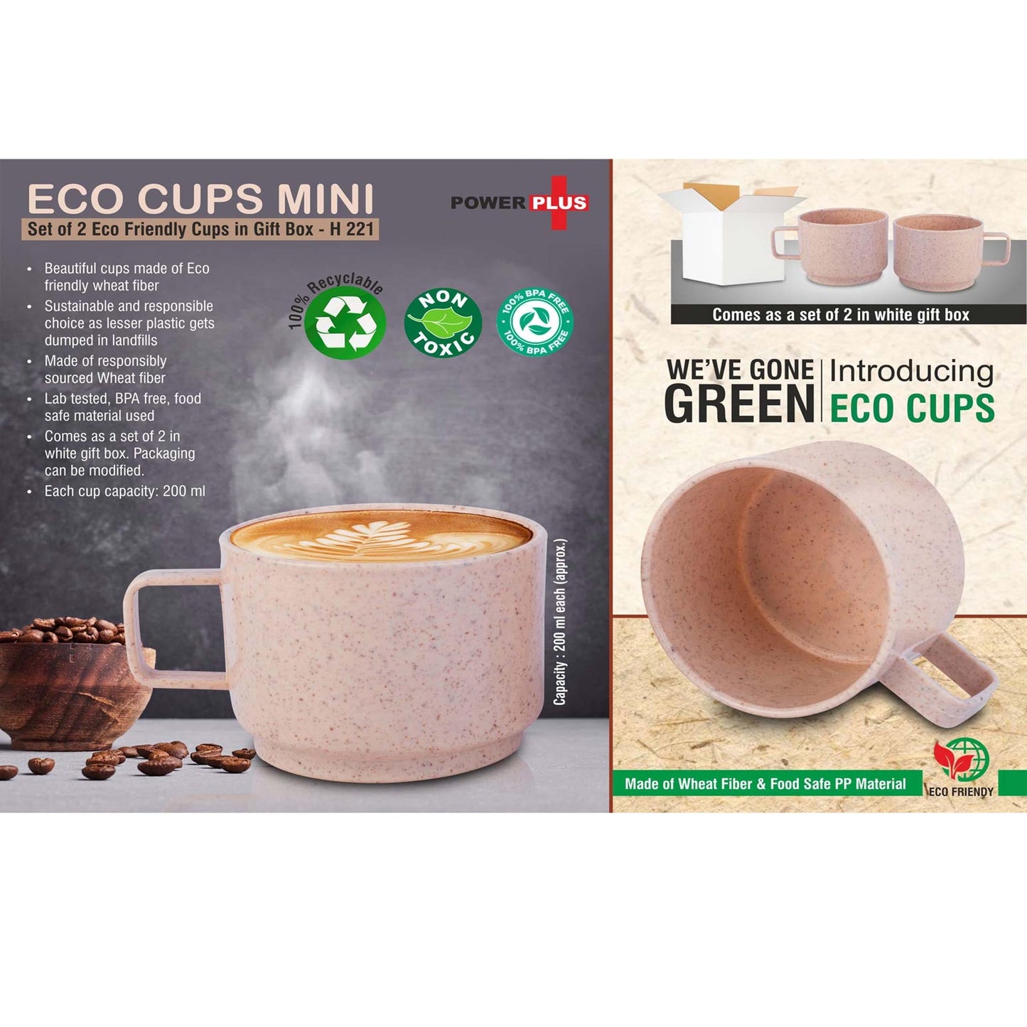 Eco cups mini: Set of 2 eco friendly cups in gift box - H 221