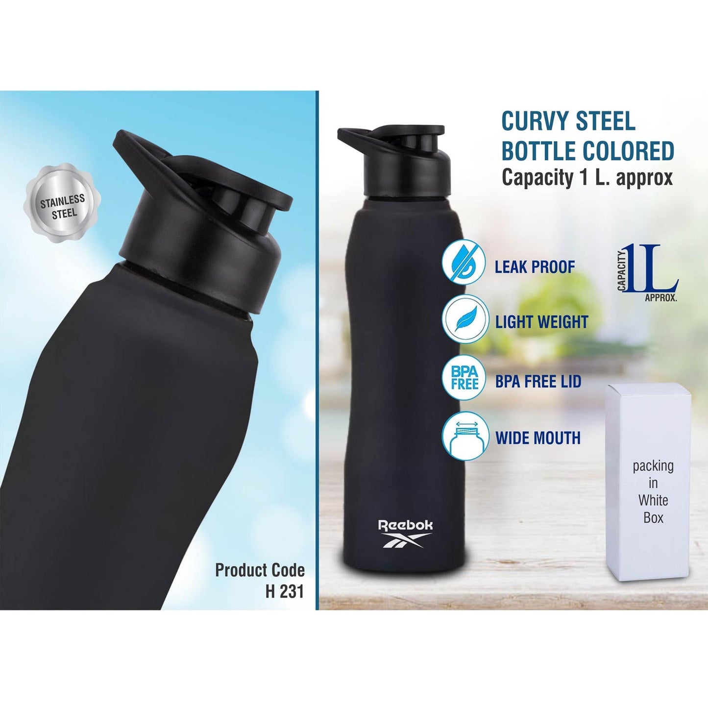 Curvy steel bottle Colored | Capacity 1L approx - H 231