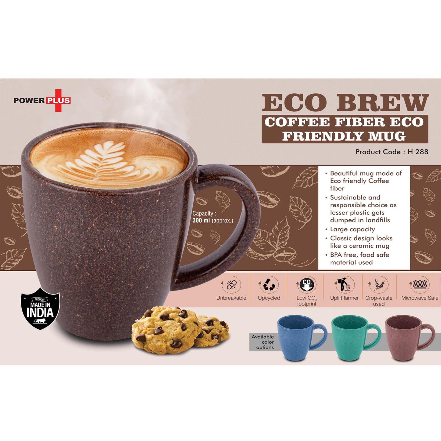 EcoBrew Mug : Coffee Fiber Eco Friendly Mug with Handle | Capacity 300ml approx - H 288
