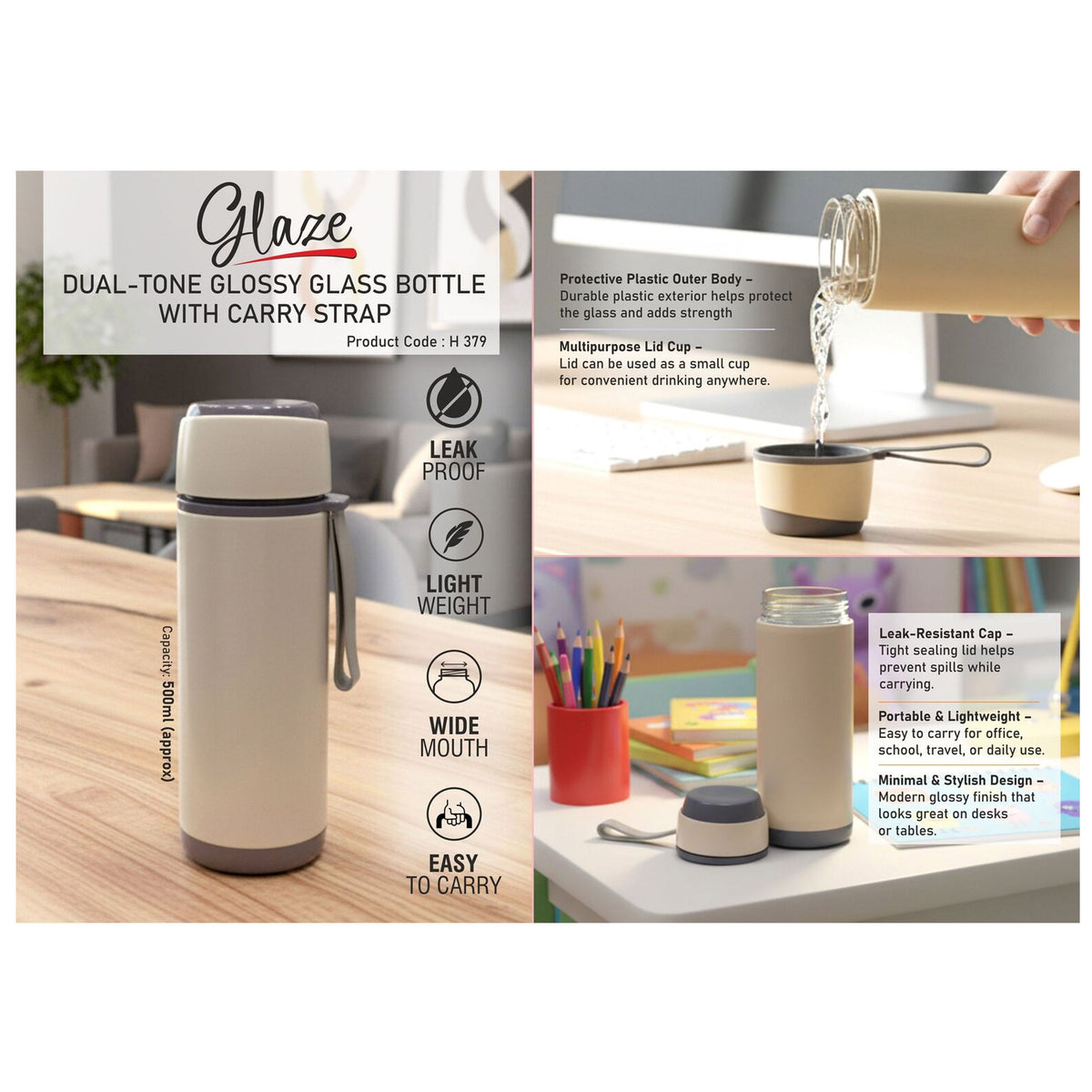 Power Plus - Glaze Dual Tone Glossy Glass Bottle - H 379