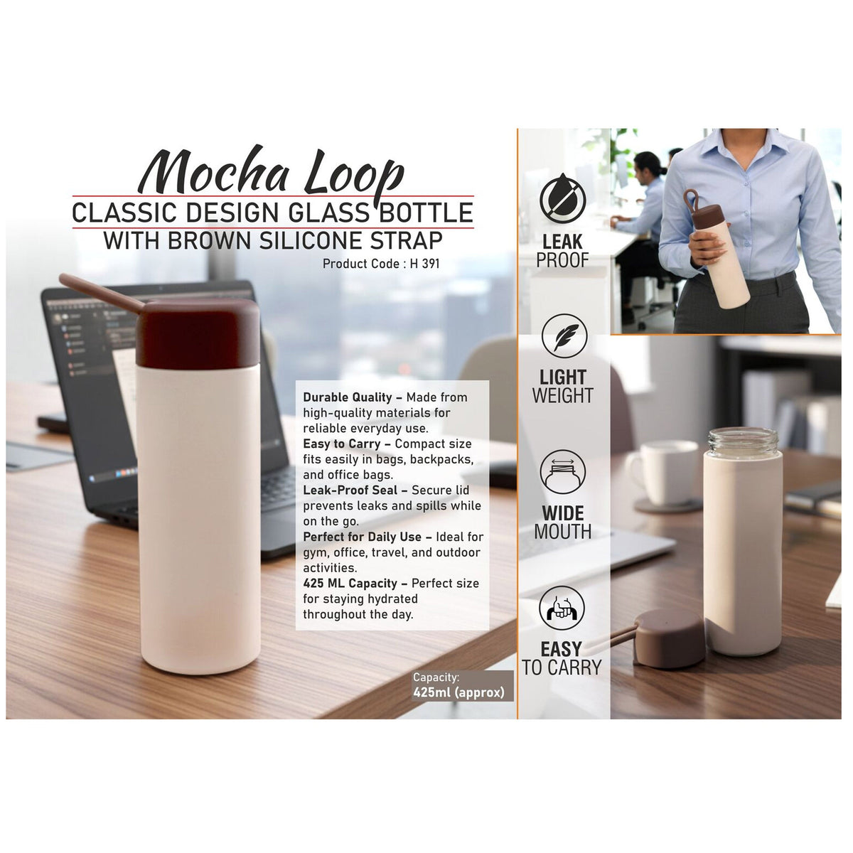 Power Plus - Mocha Loop Classic Glass Bottle - H 391