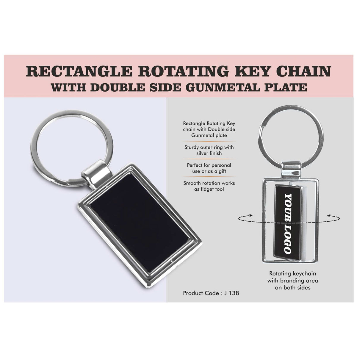 Power Plus - Rectangle Rotating Keychain with Gunmetal Plate - J 138