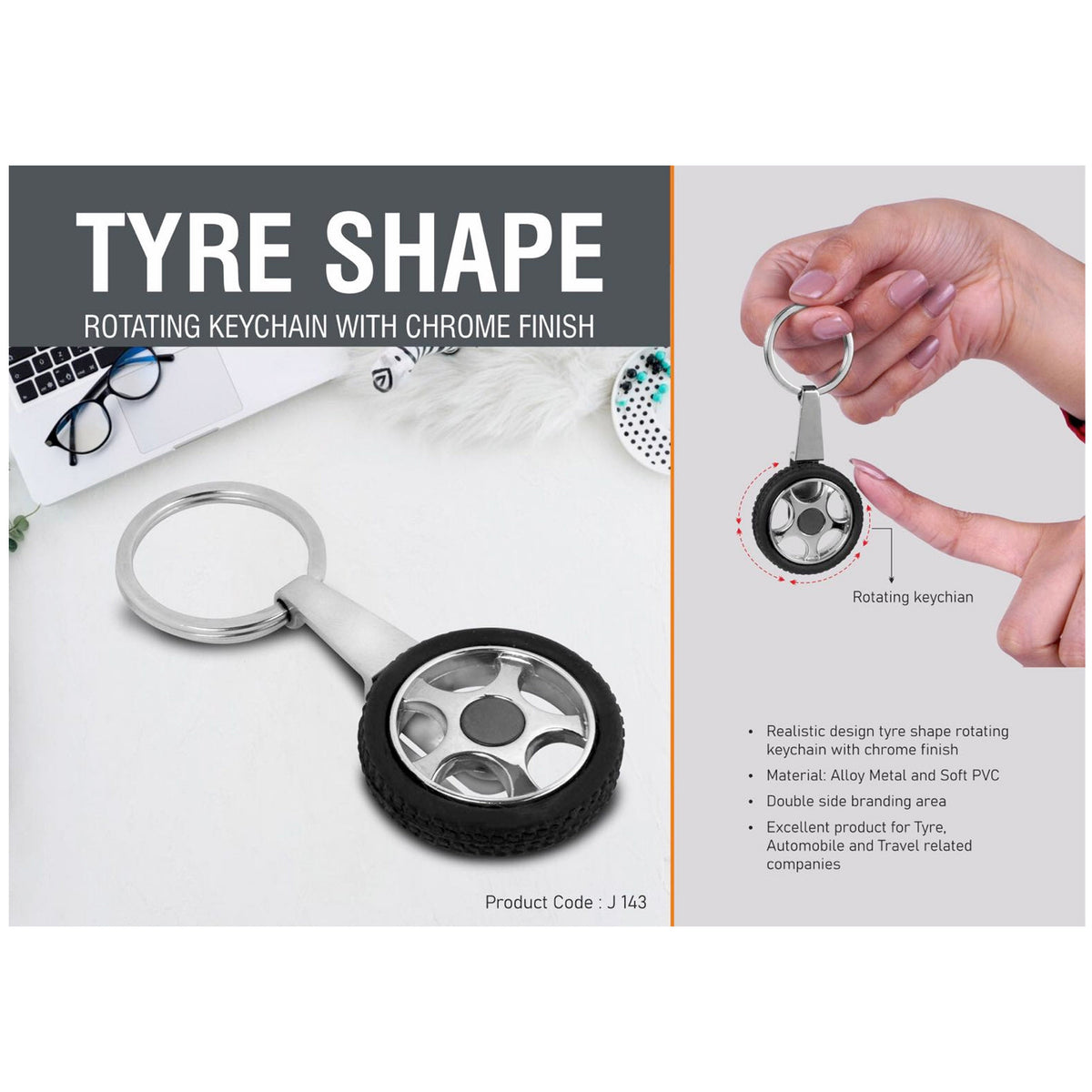 Power Plus - Tyre Shape Rotating Keychain - J 143