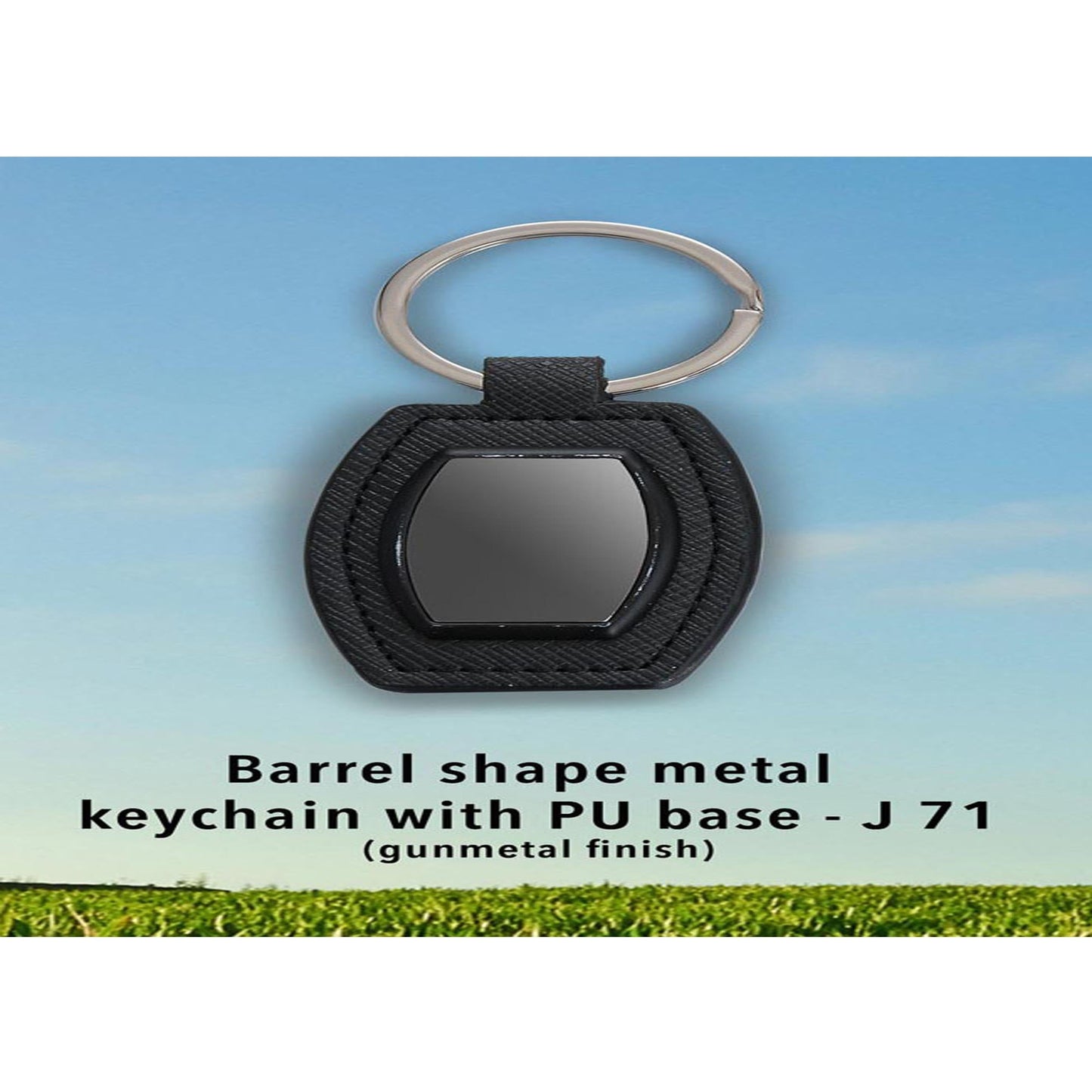 Barrel shape metal keychain with PU base (gunmetal finish) - J 71