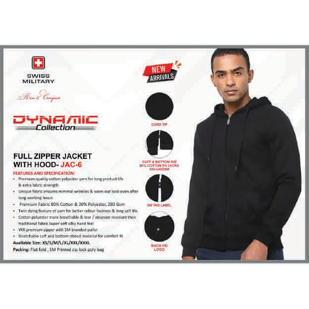 SWISS MILITARY - FULL ZIPPER JACKET WITH HOODIE - JAC-6