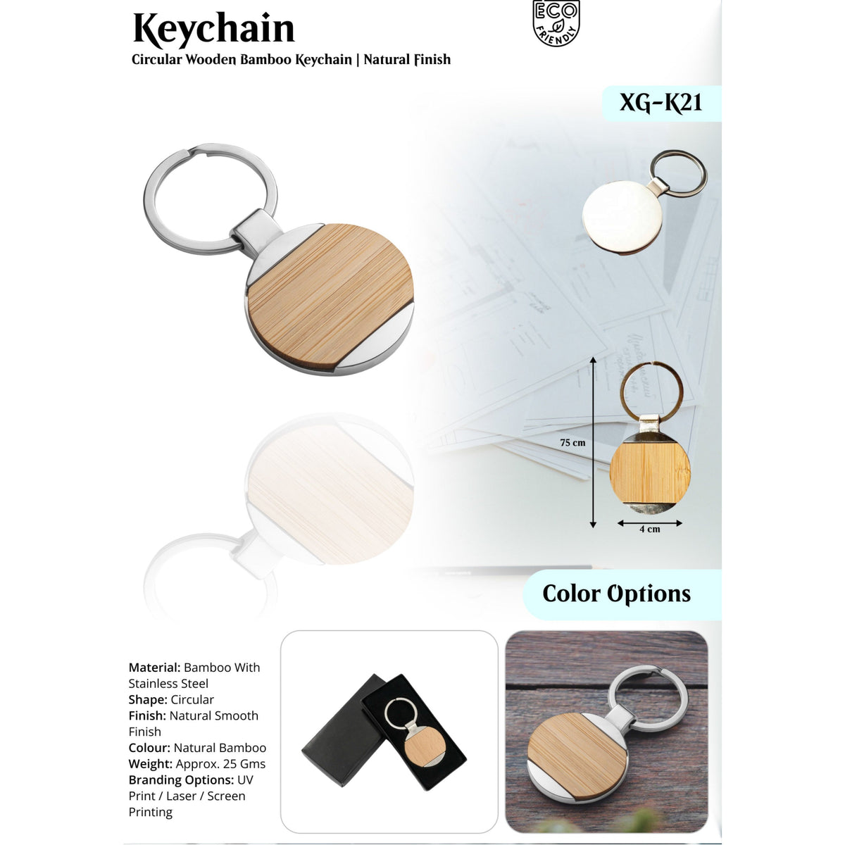 Circular Wooden Bamboo Keychain Natural Finish - XG - K21