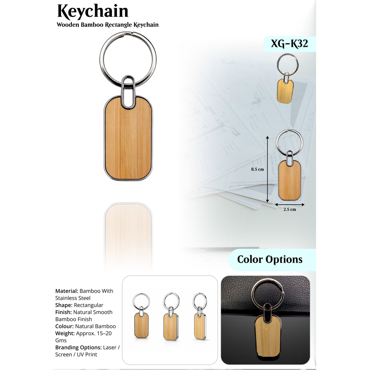 Wooden Bamboo Rectangle Keychain - XG - K32