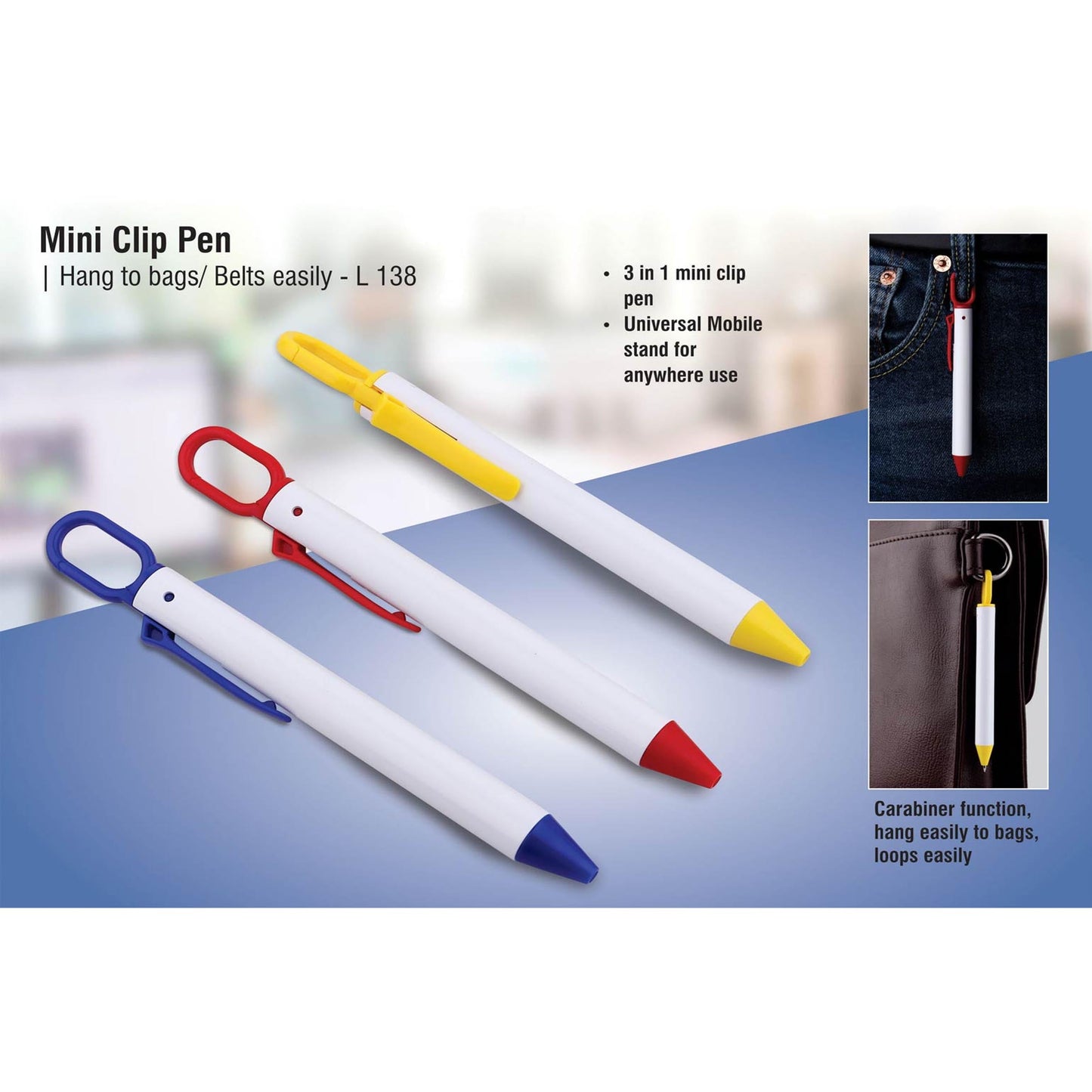 Mini clip pen | Hang to bags/ belts easily - L 138