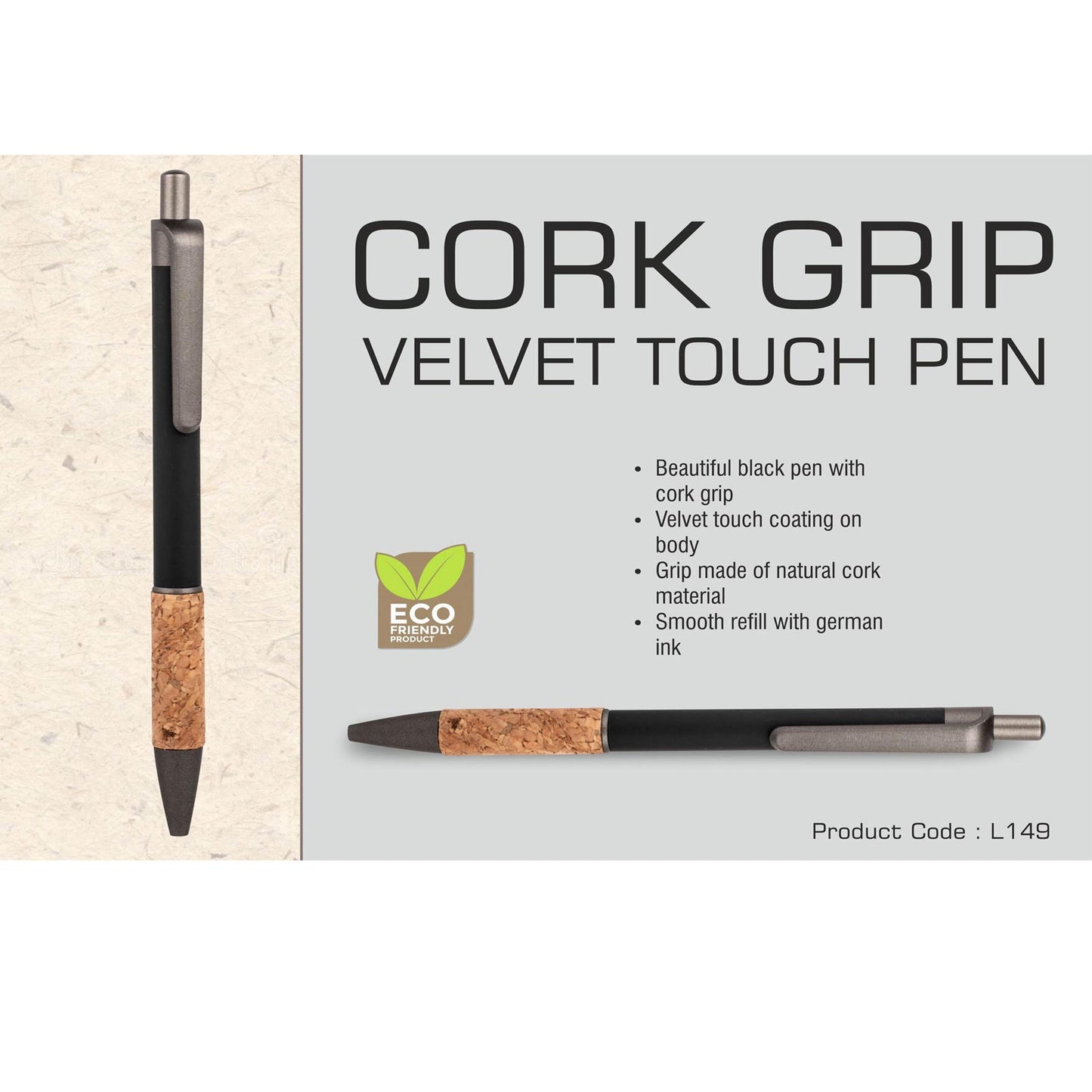 Cork grip velvet touch pen - L 149