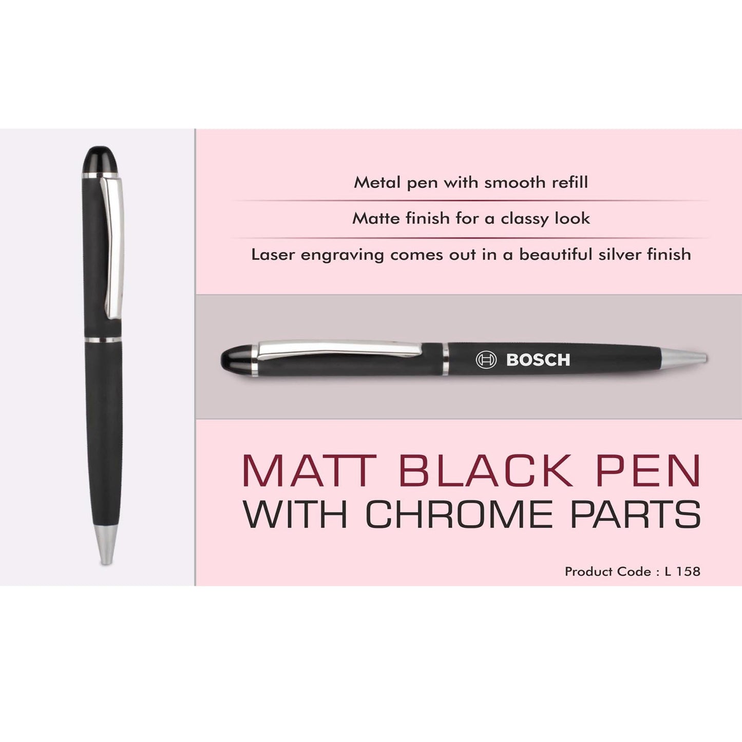 Matt Black Pen with Chrome Parts - L 158